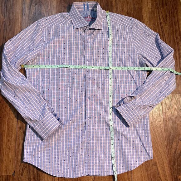 Robert Graham Modern Americana Tailored Button Up Shirt Plaid Blue Cotton Mens M - Picture 2 of 5